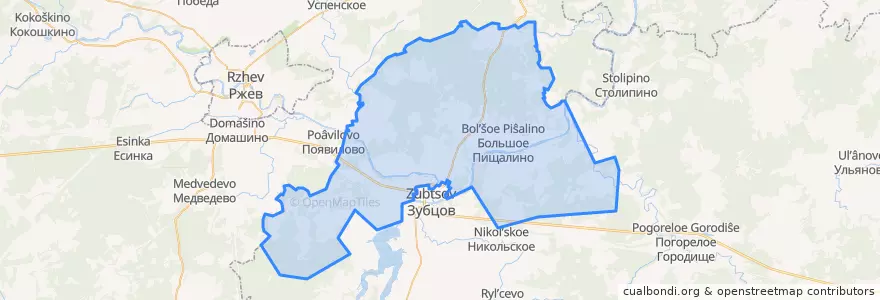 Mapa de ubicacion de Зубцовское сельское поселение.