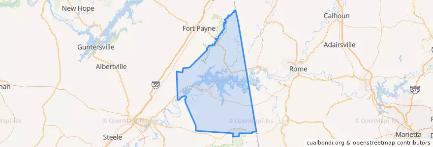 Mapa de ubicacion de Cherokee County.