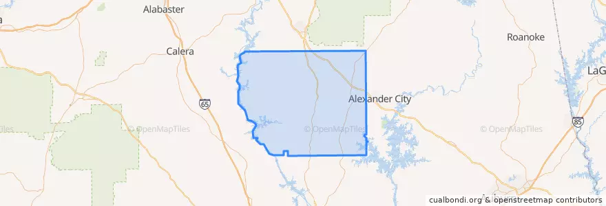 Mapa de ubicacion de Coosa County.