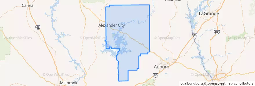 Mapa de ubicacion de Tallapoosa County.