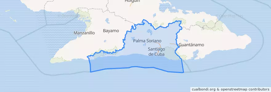 Mapa de ubicacion de Santiago de Cuba.