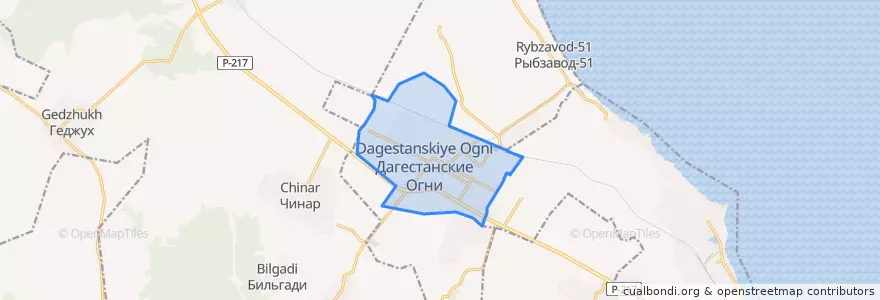 Mapa de ubicacion de городской округ Дагестанские Огни.