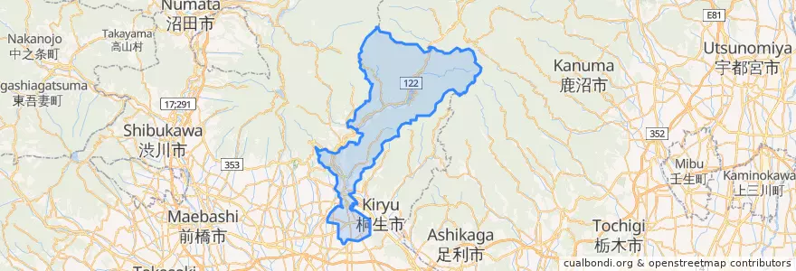 Mapa de ubicacion de みどり市.