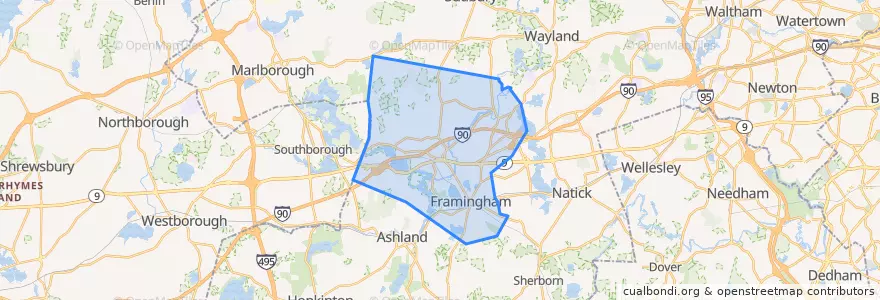 Mapa de ubicacion de Framingham.