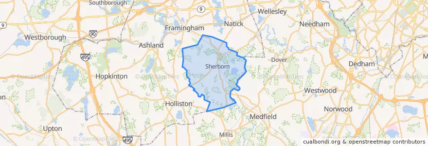 Mapa de ubicacion de Sherborn.