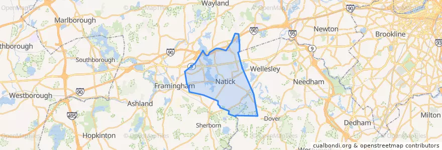 Mapa de ubicacion de Natick.