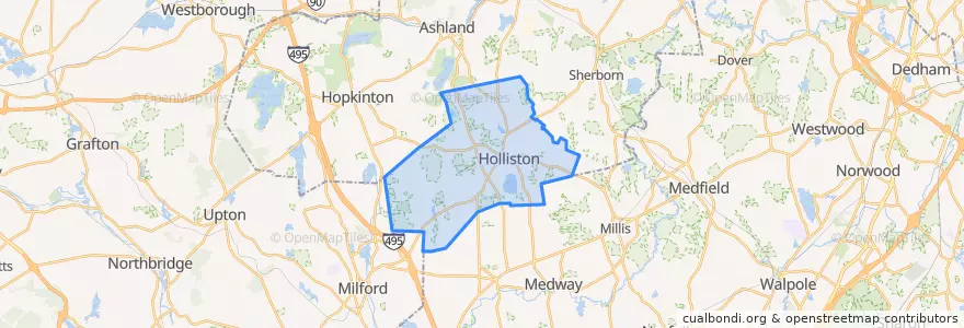 Mapa de ubicacion de Holliston.