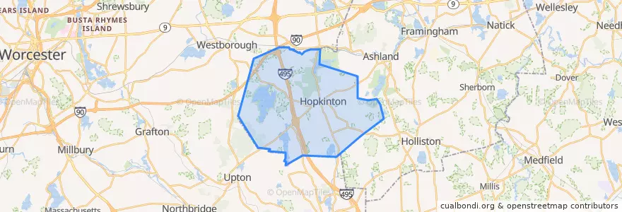 Mapa de ubicacion de Hopkinton.