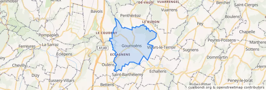 Mapa de ubicacion de Goumoëns.