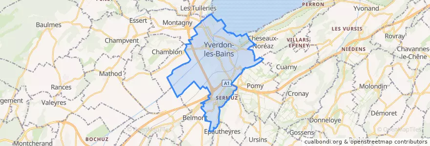 Mapa de ubicacion de Yverdon-les-Bains.