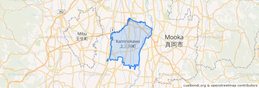 Mapa de ubicacion de 上三川町.