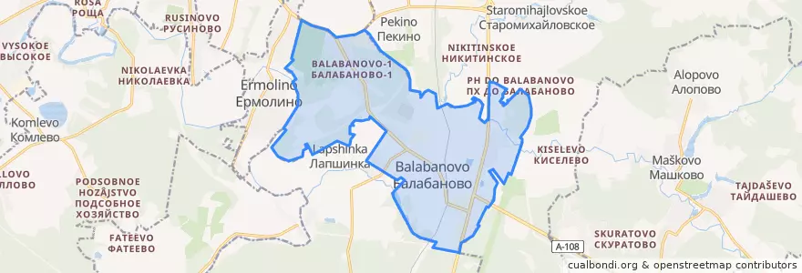 Mapa de ubicacion de городское поселение Балабаново.