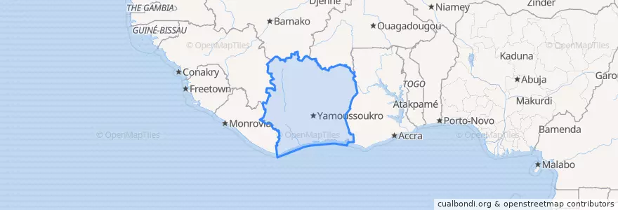 Mapa de ubicacion de ساحل عاج.