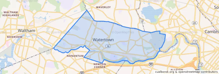 Mapa de ubicacion de Watertown.
