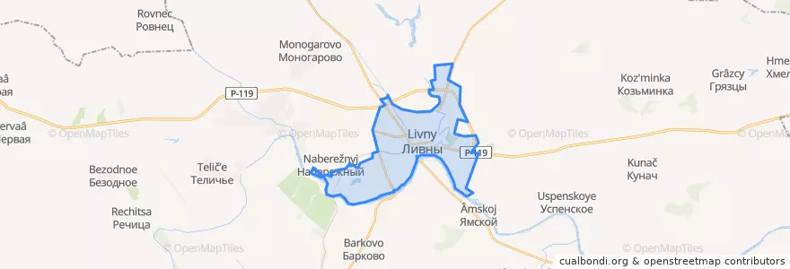Mapa de ubicacion de Livny.