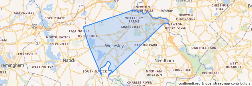 Mapa de ubicacion de Wellesley.