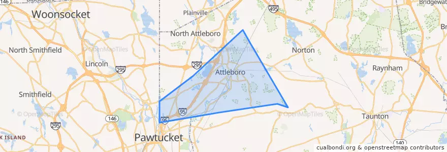 Mapa de ubicacion de Attleboro.