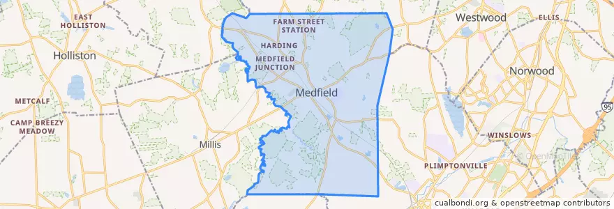 Mapa de ubicacion de Medfield.