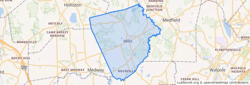 Mapa de ubicacion de Millis.