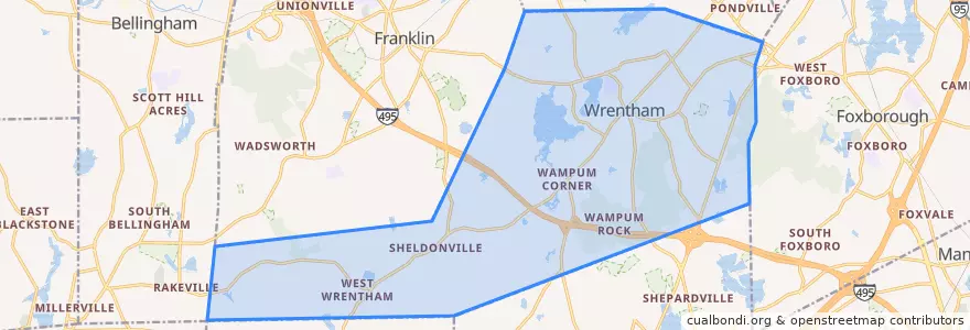 Mapa de ubicacion de Wrentham.