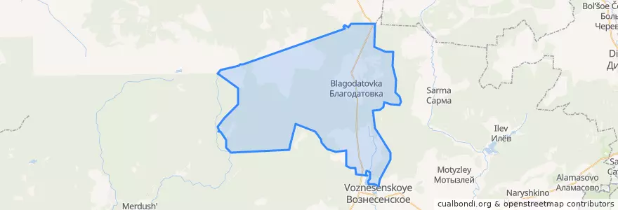 Mapa de ubicacion de Благодатовский сельсовет.