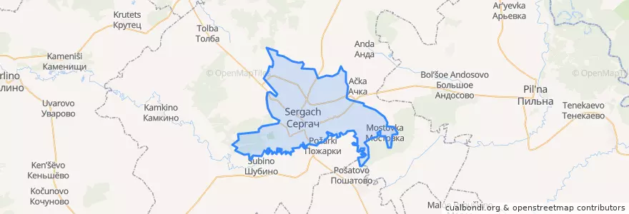 Mapa de ubicacion de городское поселение Сергач.