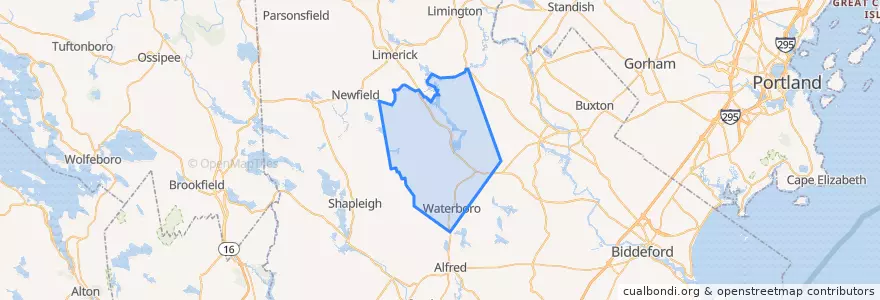 Mapa de ubicacion de Waterboro.