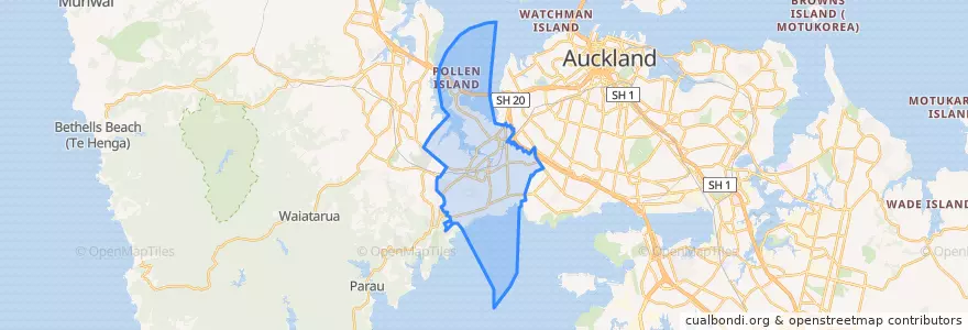 Mapa de ubicacion de Whau.