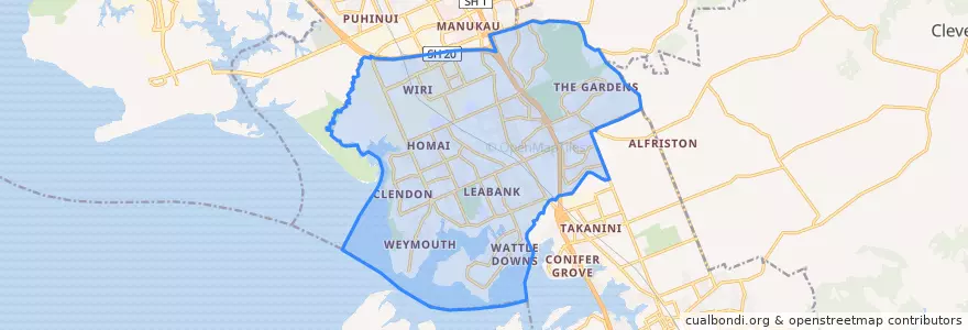 Mapa de ubicacion de Manurewa.