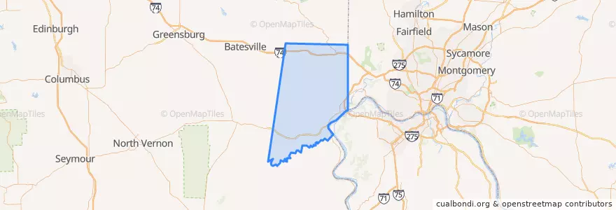 Mapa de ubicacion de Dearborn County.
