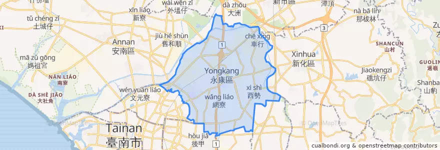 Mapa de ubicacion de 永康区.
