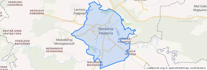 Mapa de ubicacion de городское поселение Нерехта.
