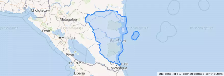 Mapa de ubicacion de Región Autónoma de la Costa Caribe Sur.