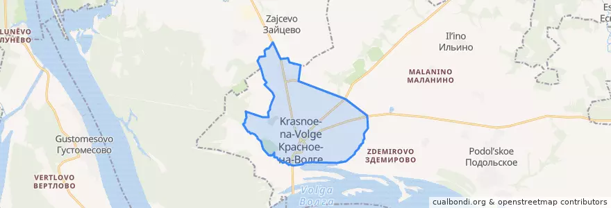 Mapa de ubicacion de городское поселение Красное-на-Волге.