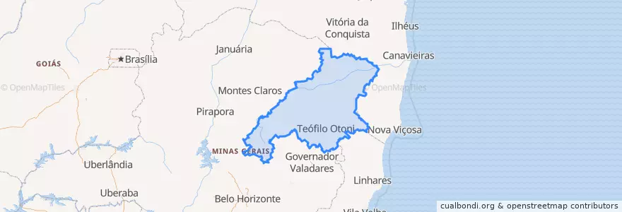 Mapa de ubicacion de Região Geográfica Intermediária de Teófilo Otoni.
