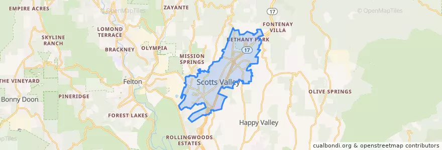 Mapa de ubicacion de Scotts Valley.
