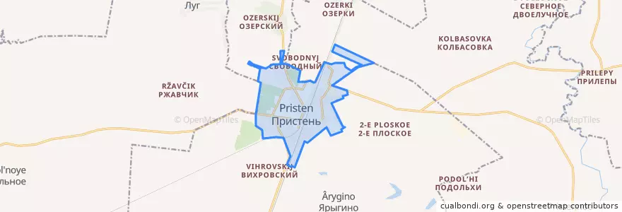 Mapa de ubicacion de городское поселение Пристень.