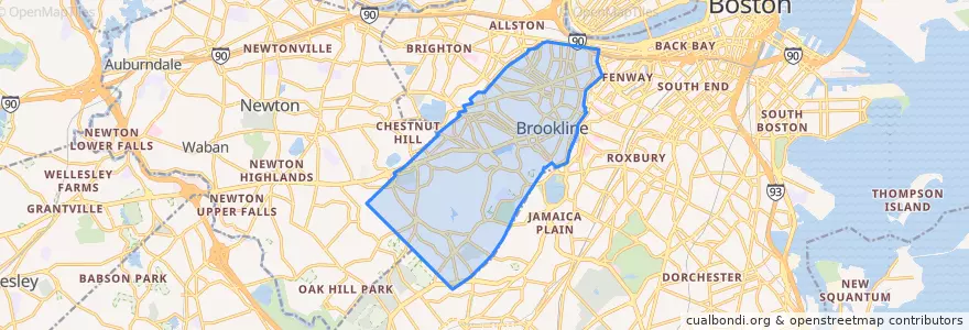 Mapa de ubicacion de Brookline.