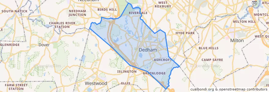 Mapa de ubicacion de Dedham.