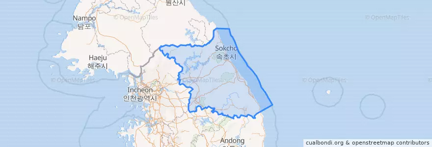 Mapa de ubicacion de 강원도.