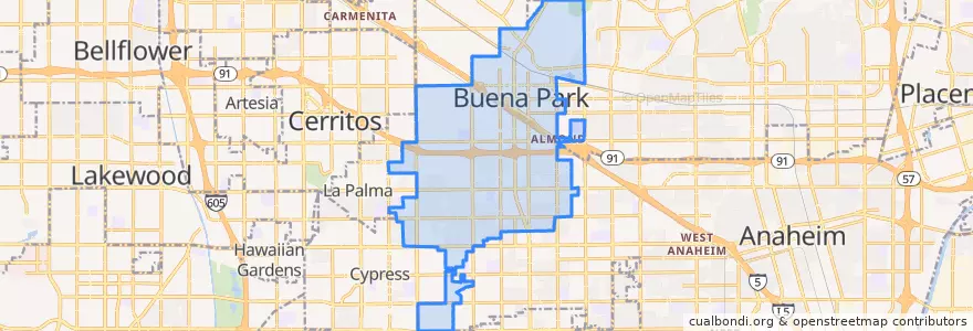 Mapa de ubicacion de Buena Park.