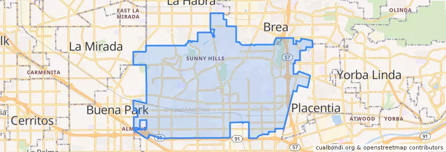 Mapa de ubicacion de Fullerton.