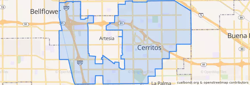 Mapa de ubicacion de Cerritos.