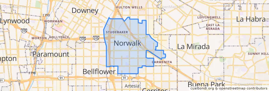 Mapa de ubicacion de Norwalk.