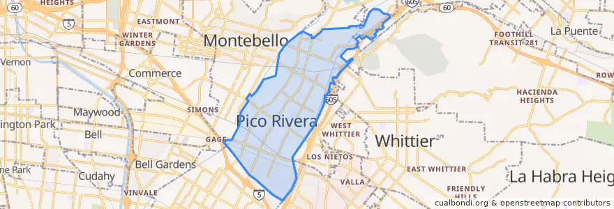 Mapa de ubicacion de Pico Rivera.