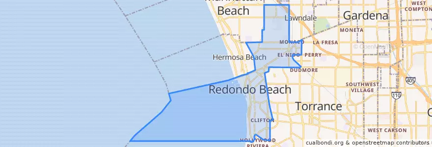 Mapa de ubicacion de Redondo Beach.