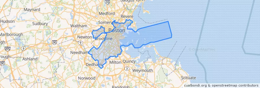 Mapa de ubicacion de Boston.