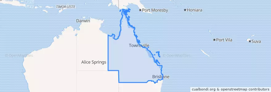 Mapa de ubicacion de Queensland.