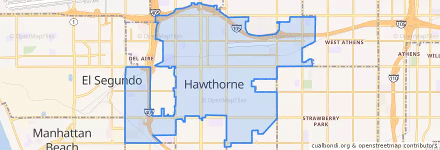 Mapa de ubicacion de Hawthorne.