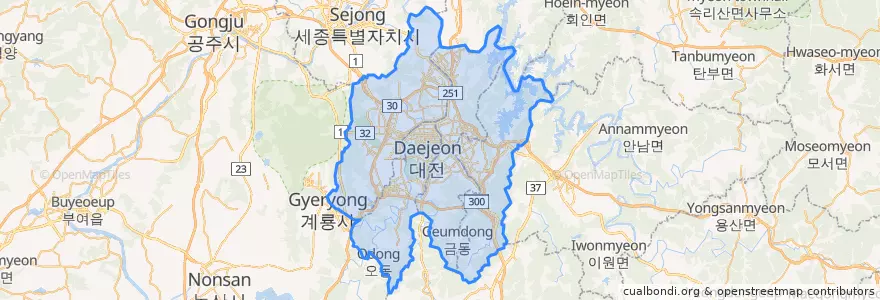 Mapa de ubicacion de 대전.